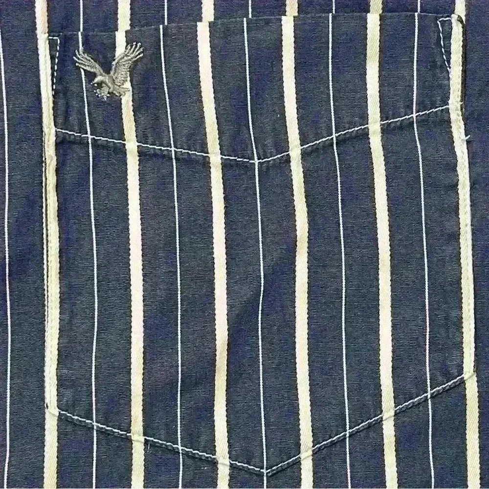 American Eagle Shirt Mens Size Large Vintage Fit Blue Striped Long Sleeve - Picture 7 of 9